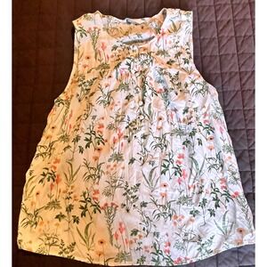 Lucky Brand Womens Small White Wildflower Floral Sleeveless Button Front Blouse